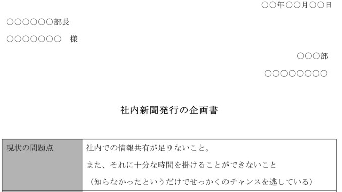 企画書 社内新聞発行 の書式テンプレート Word ワード テンプレート フリーbiz