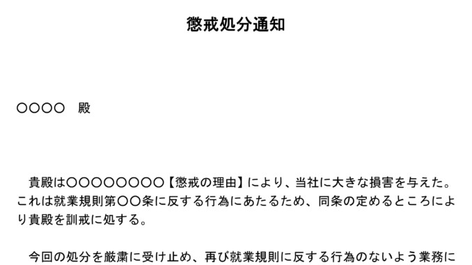 懲戒処分通知 懲戒処分通知