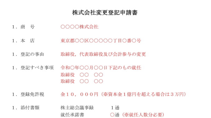 会員登録不要で無料でダウンロードできる変更登記申請書（取締役：取締役会非設置会社）のテンプレート書式（Word・ワード）