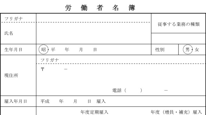 会員登録不要で無料でダウンロードできる労働者名簿のテンプレート書式 労働者名簿のテンプレート書式5