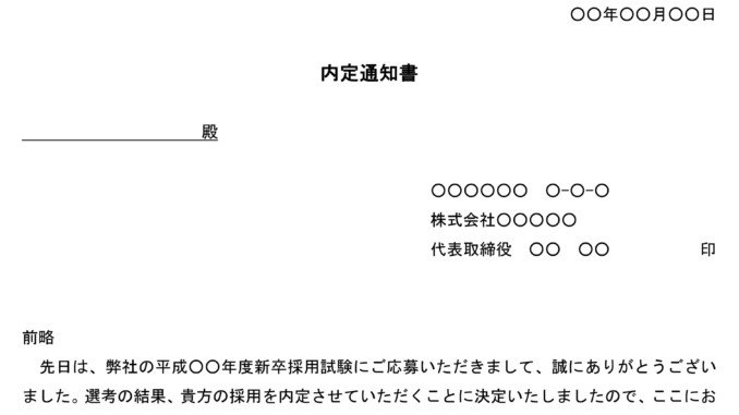 内定通知書 新卒採用試験 01のテンプレート ワード Word テンプレート フリーbiz