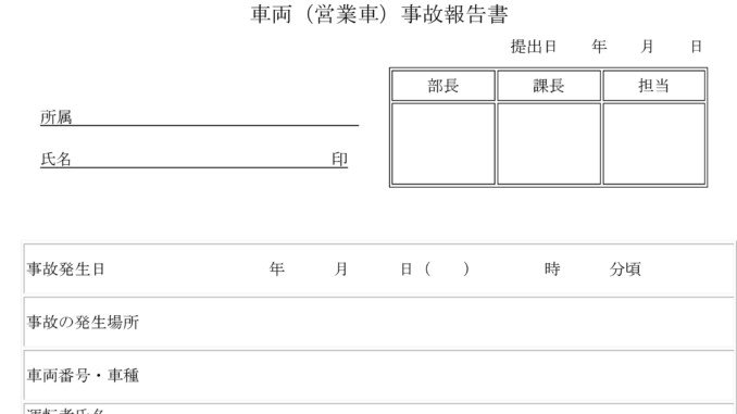 車両 営業車 事故報告書の書式テンプレート Word ワード テンプレート フリーbiz