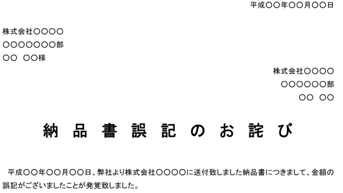 お詫び状 納品書誤記 の書式テンプレート Word ワード テンプレート フリーbiz