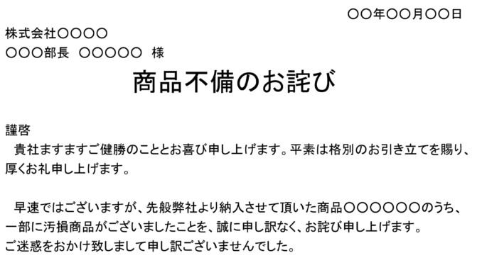 お詫び状 商品不備 の書式テンプレート Word ワード テンプレート フリーbiz