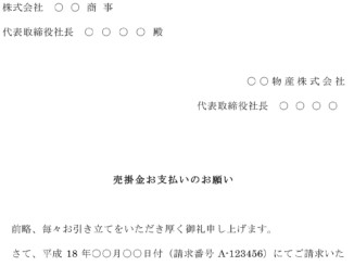 督促状(売掛金お支払い)のテンプレート書式