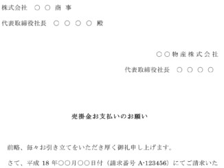 督促状(売掛け金支払い)のテンプレート書式