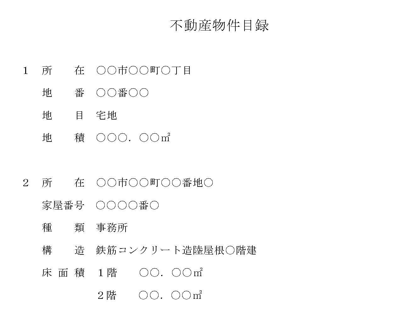 不動産物件目録