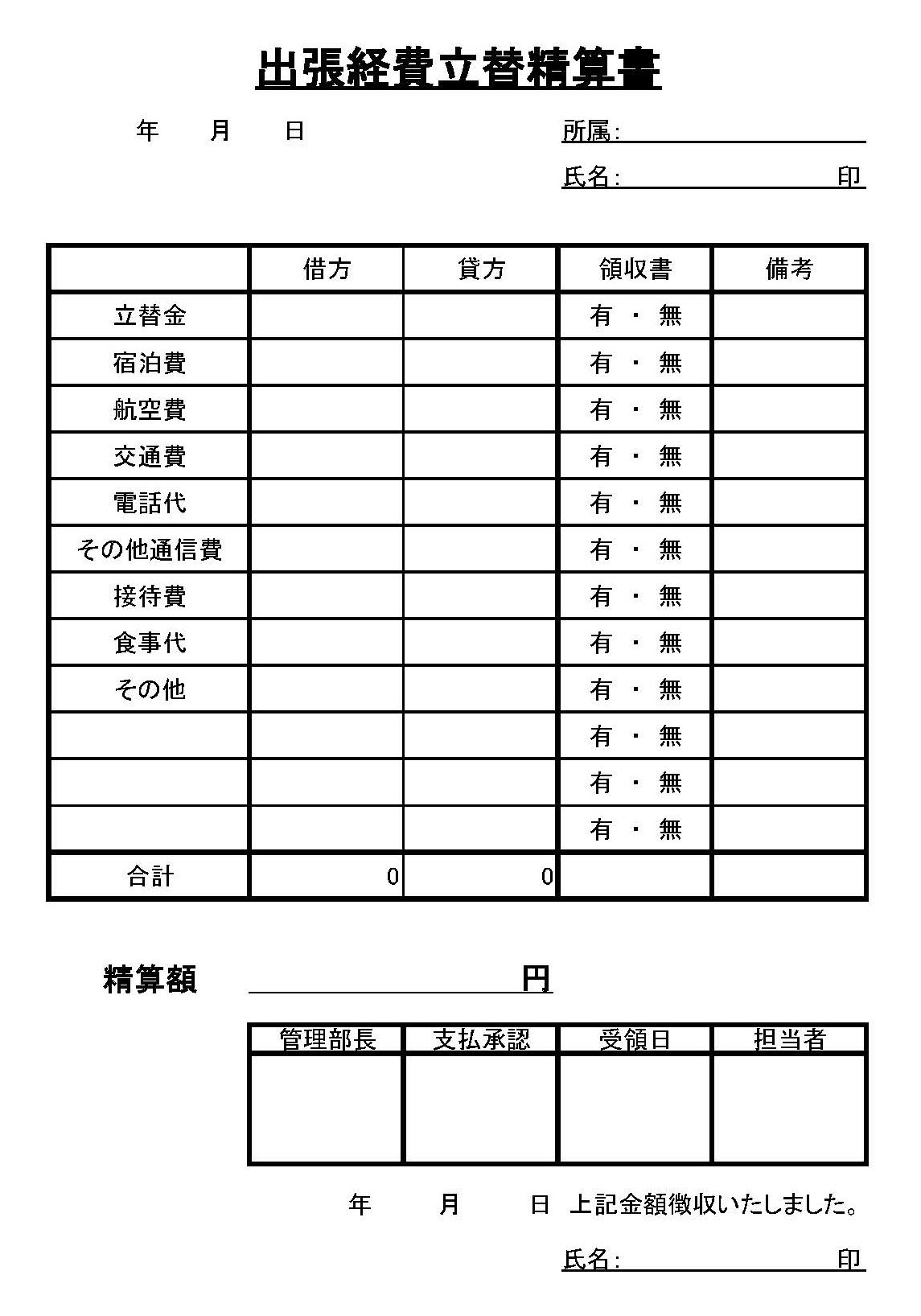 出張経費立替精算書