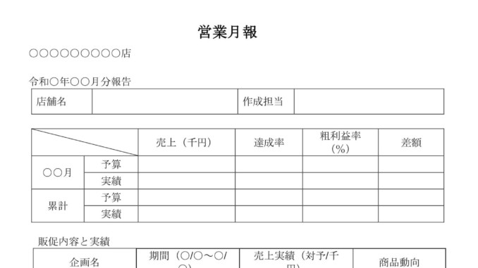 会員登録不要で無料でダウンロードできる営業月報のテンプレート書式 会員登録不要で無料でダウンロードできる営業月報のテンプレート書式(Word・ワード)
