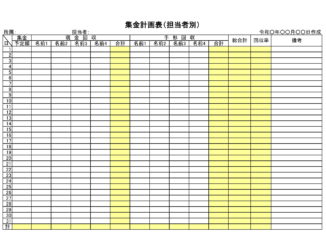 会員登録不要で無料でダウンロードできる集金計画表（担当者別）のテンプレート書式（Excel・エクセル）