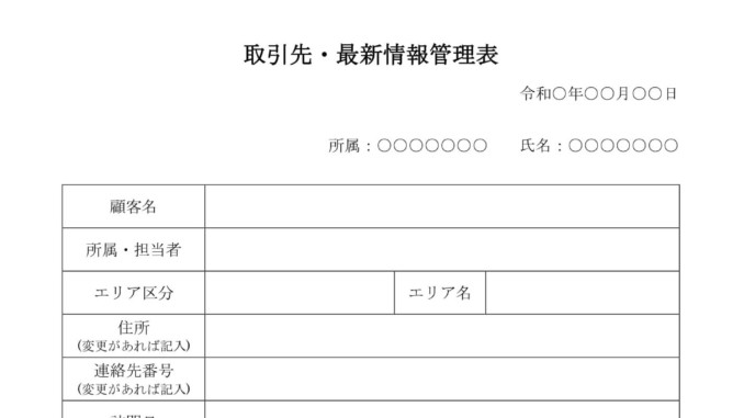 会員登録不要で無料でダウンロードできる取引先・最新情報管理表のテンプレート書式 会員登録不要で無料でダウンロードできる取引先・最新情報管理表のテンプレート書式(Word・ワード)