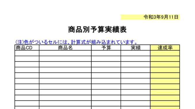 会員登録不要で無料でダウンロードできる商品別予算実績表のテンプレート書式（Excel・エクセル）