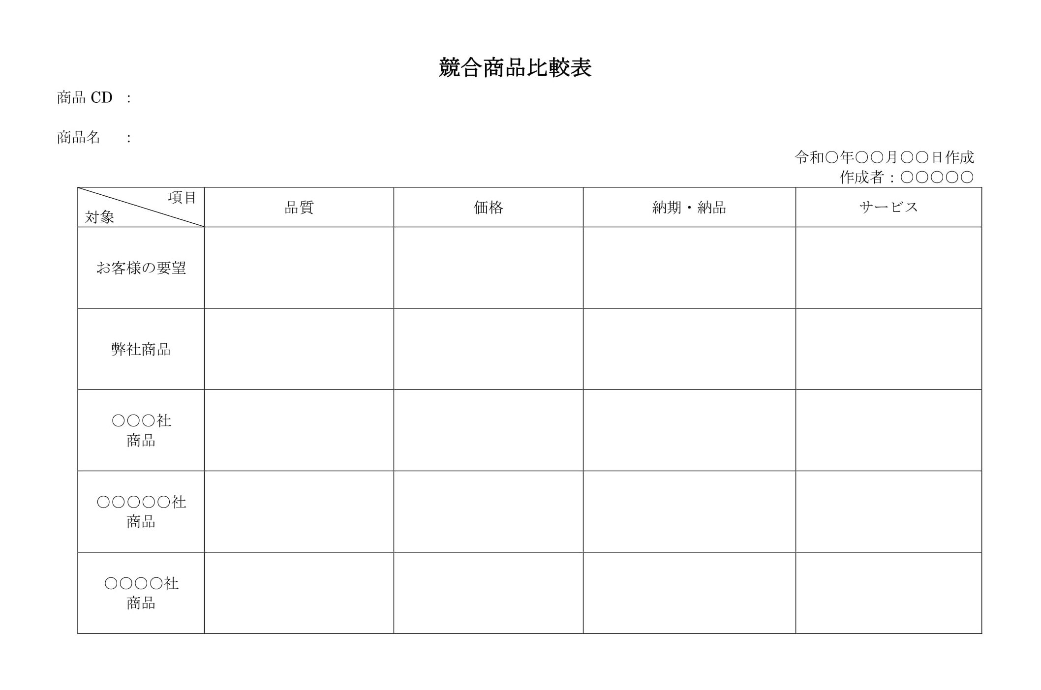 競合商品比較表