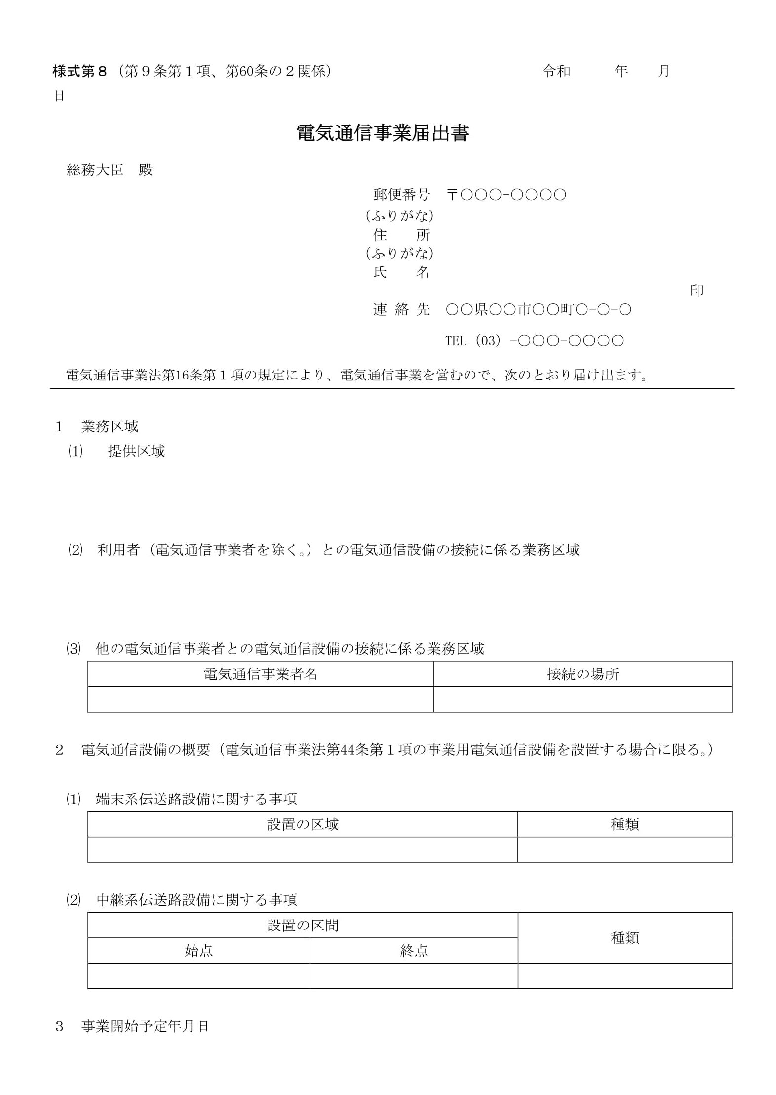 電気通信事業届出書