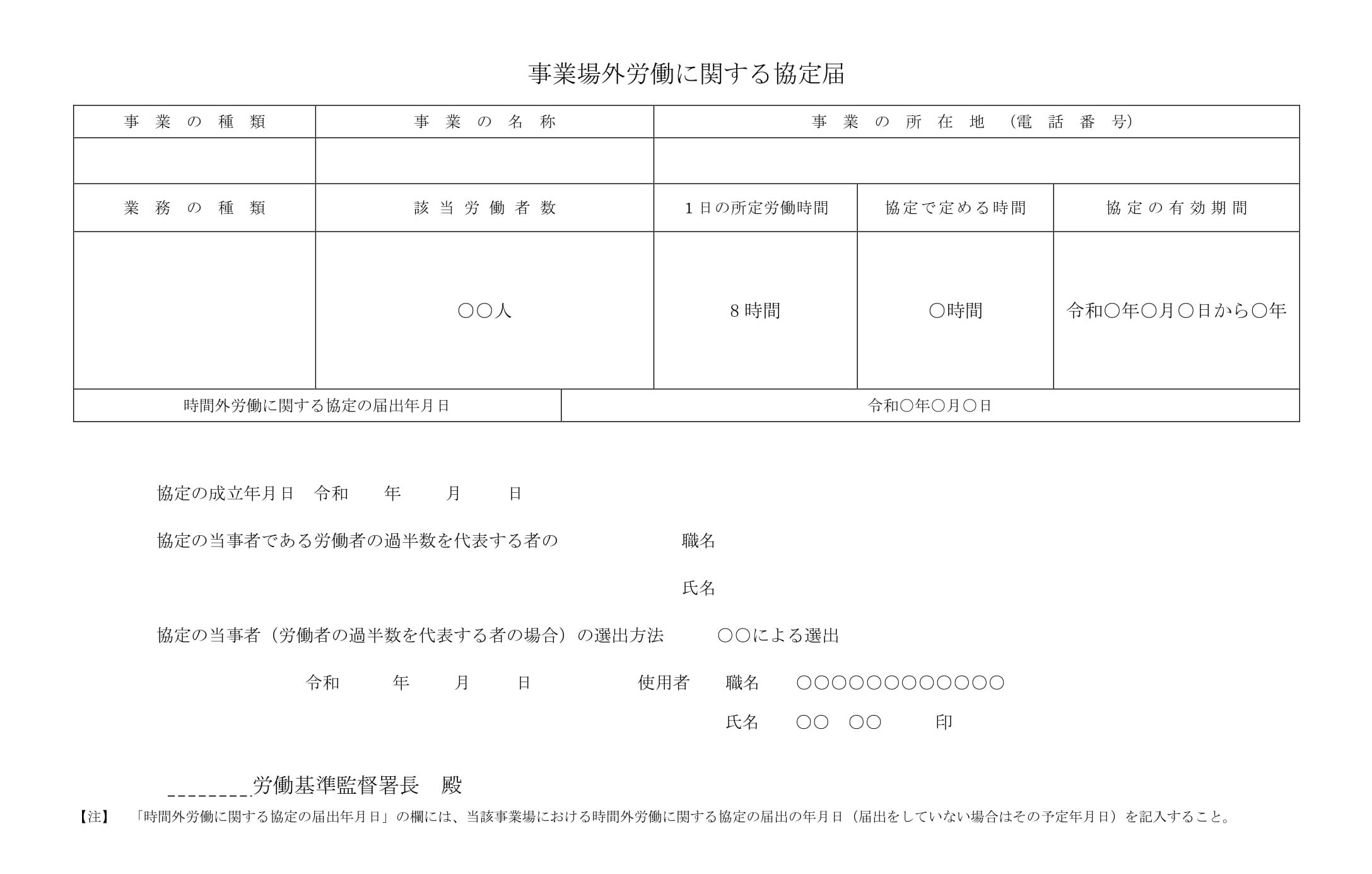 事業場外労働に関する協定届