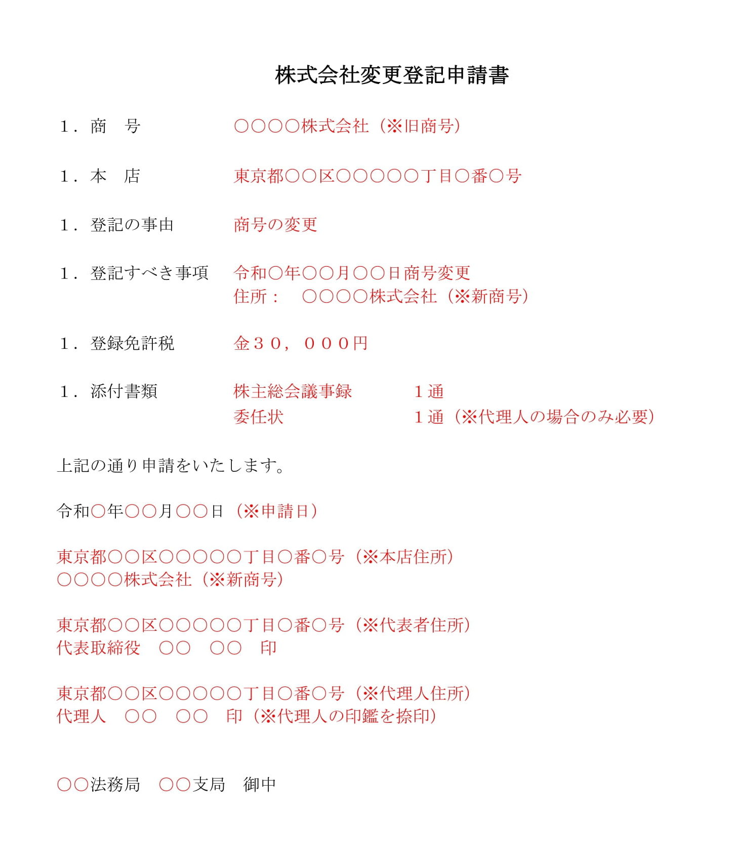 会員登録不要で無料でダウンロードできる登記申請書（商号変更）のテンプレート書式（Word・ワード）