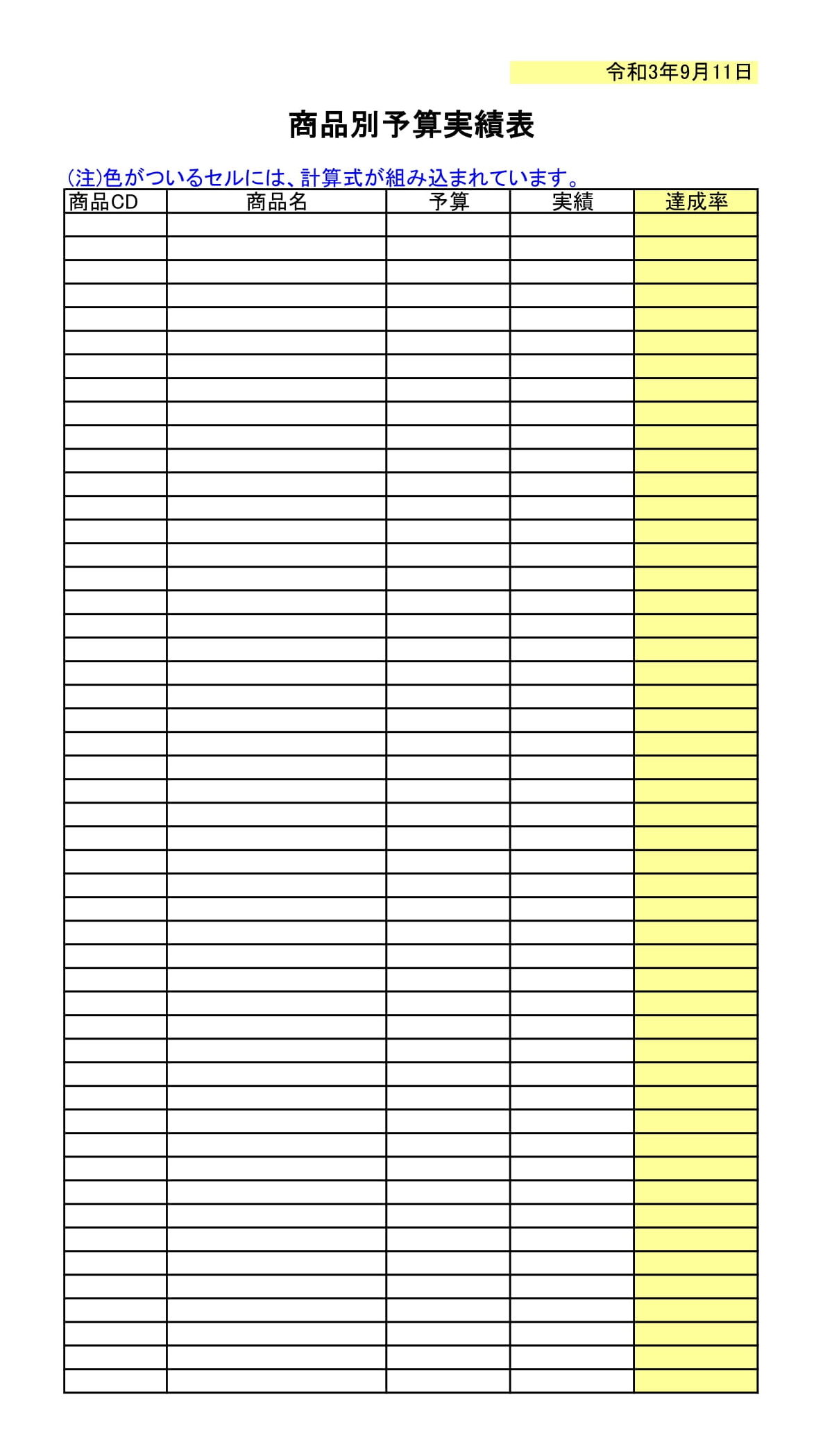 会員登録不要で無料でダウンロードできる商品別予算実績表のテンプレート書式（Excel・エクセル）