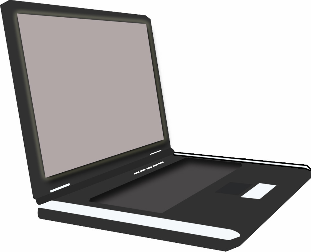 パソコンのイラスト02 開いた状態を横から見たグレーの画面の黒いノートパソコン Jpg テンプレート フリーbiz