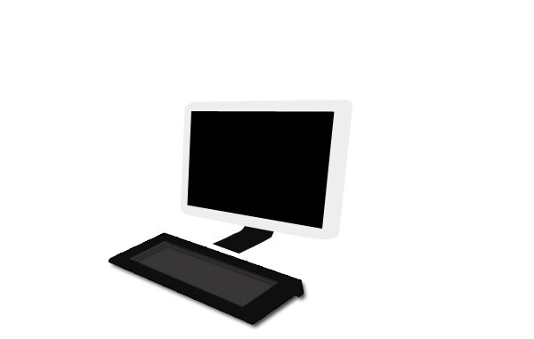 パソコンのイラスト03 横から見た白いデスクトップと黒いキーボード Jpg テンプレート フリーbiz