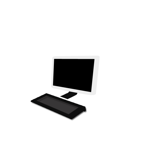 パソコンのイラスト03 横から見た白いデスクトップと黒いキーボード Jpg テンプレート フリーbiz