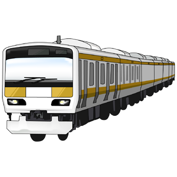 電車のイラスト04（イエローの電車・左向き）PNG