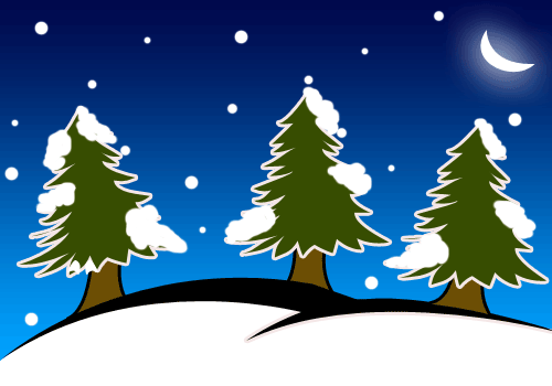 もみの木のイラスト（雪が降ってる夜）GIF