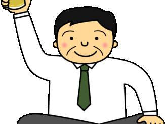 グラスを持つ男性のイラスト01（座っているグレーのスーツの男性・左にグラス）［GIF］