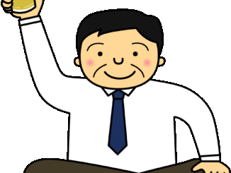 グラスを持つ男性のイラスト02（座っているブラウンのスーツの男性・左にグラス）［GIF］