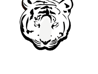 トラのイラスト06（正面からのトラの顔の白黒イラスト）[GIF]