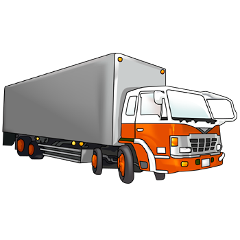 トラックのイラスト01（オレンジのトラック・右向き）PNG