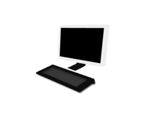 パソコンのイラスト03（横から見た白いデスクトップと黒いキーボード）［GIF］
