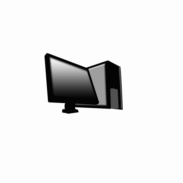 パソコンのイラスト06（下から見上げた黒いのモニターと本体）GIF