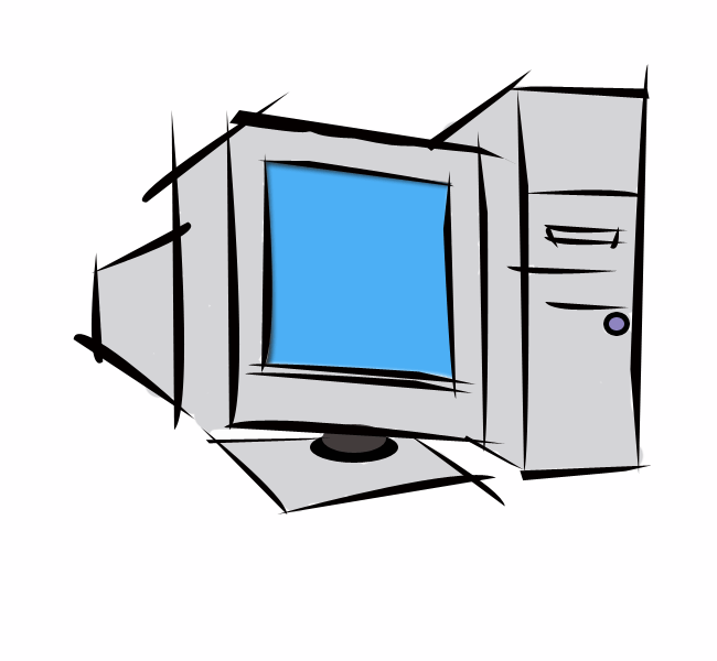 パソコンのイラスト07（ラフなタッチのグレーのパソコン）GIF