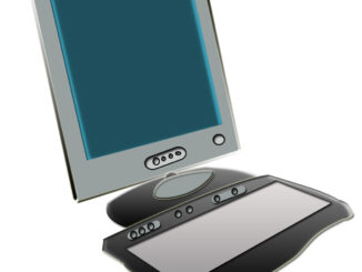 パソコンのイラスト08（横から見た立体的なグレーのモニターとキーボード）[JPG]-1000