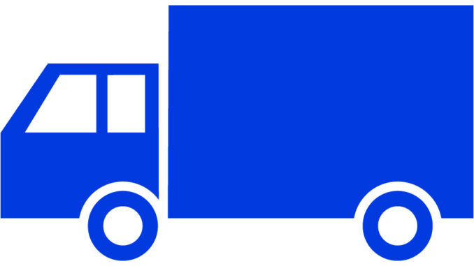 中型トラックのイラスト02（ブルーの中型トラック・ビコロール配色）［JPG］