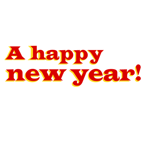 年賀状の英文挨拶のイラスト04（赤、黄色・ポップ）GIF