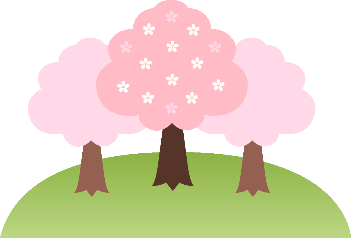 桜のイラスト06（3本の桜の木と丘・縁なし）GIF