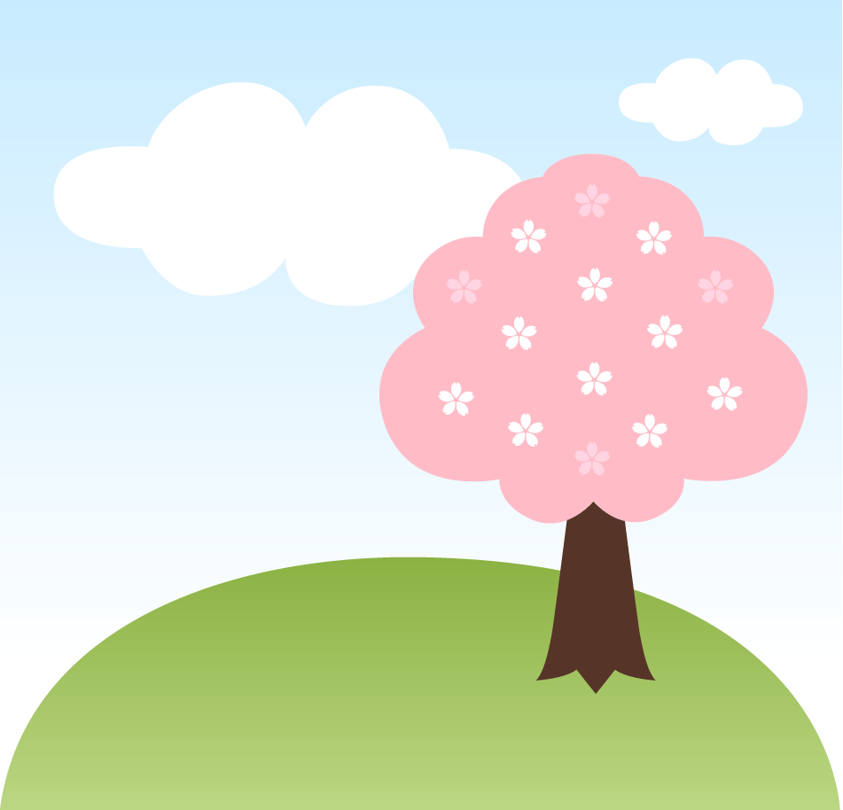 桜のイラスト07（1本の桜の木と丘と空・縁なし）GIF