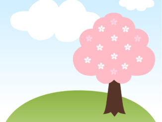 桜のイラスト07（1本の桜の木と丘と空・縁なし）［JPG］