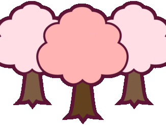 桜のイラスト10（3本の桜の木・縁あり）［GIF］