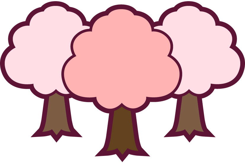 桜のイラスト10（3本の桜の木・縁あり）JPG