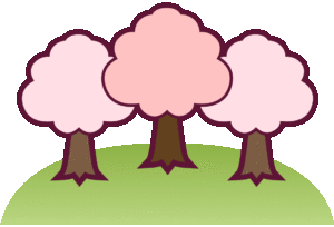 桜のイラスト11（3本の桜の木と丘・縁あり）［GIF］