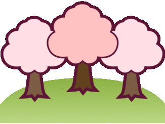 桜のイラスト11（3本の桜の木と丘・縁あり）［GIF］