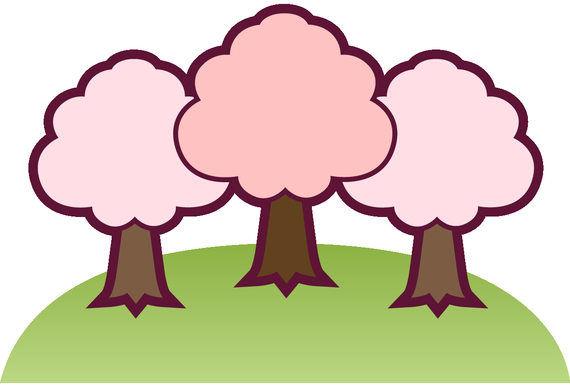 桜のイラスト11（3本の桜の木と丘・縁あり）GIF