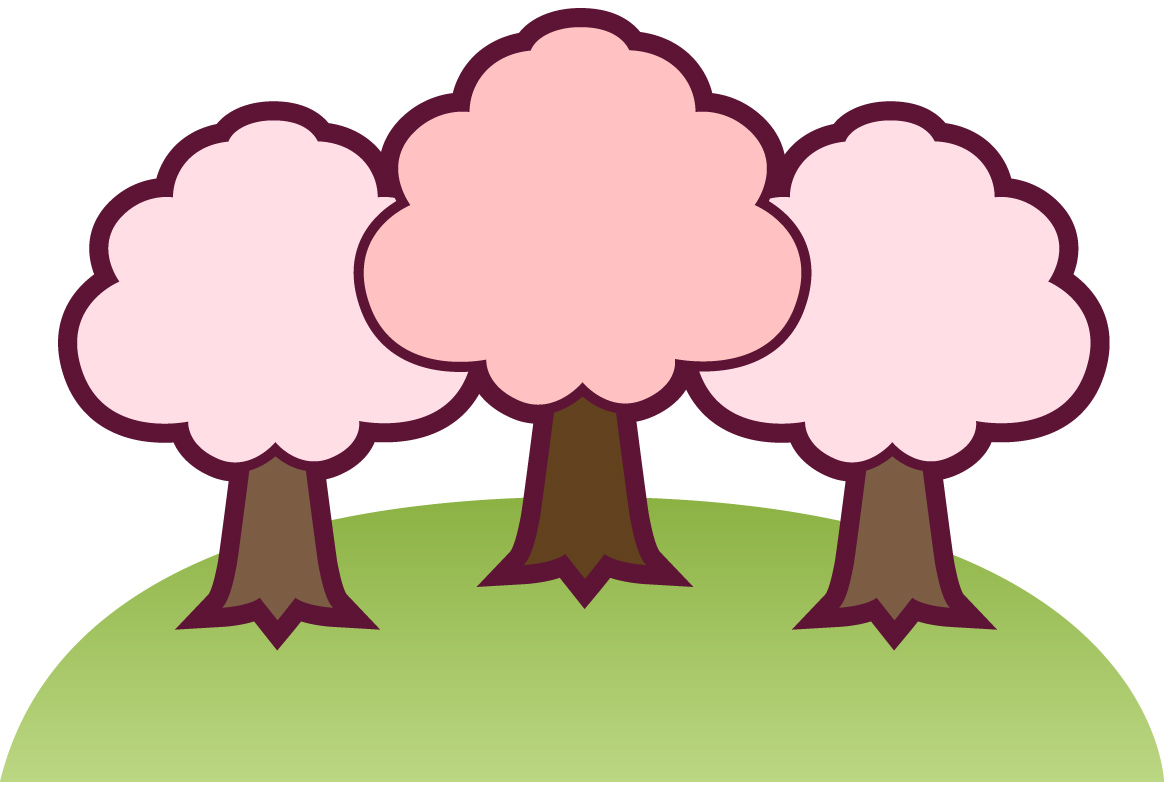 桜のイラスト11（3本の桜の木と丘・縁あり）JPG