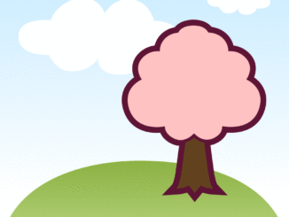 桜のイラスト12（1本の桜の木と丘と空・縁あり）［GIF］