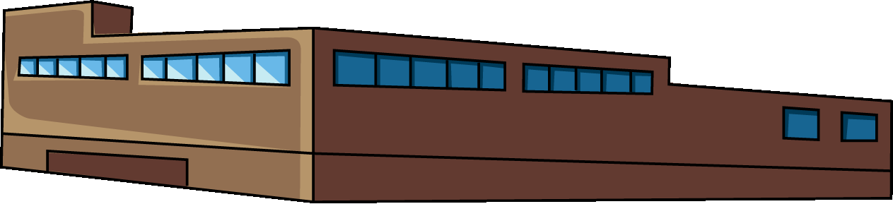 横長のビルのイラスト01（ブラウンのビル・左向き）GIF