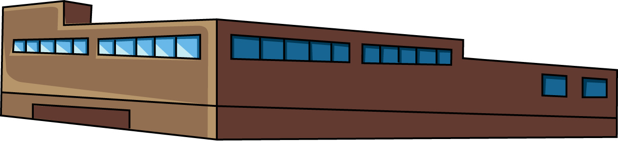 横長のビルのイラスト01（ブラウンのビル・左向き）JPG