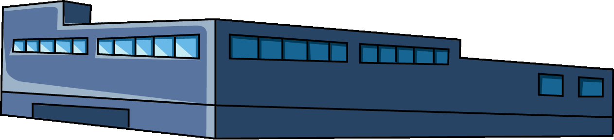横長のビルのイラスト03（ブルーのビル・左向き）GIF