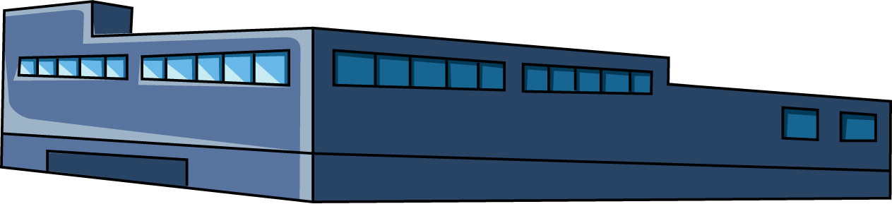 横長のビルのイラスト03（ブルーのビル・左向き）JPG